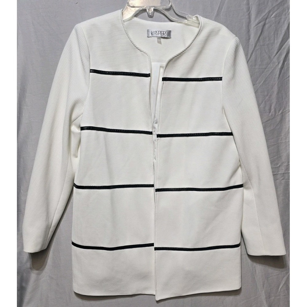 Kasper Women's  Jacket Open 14 White Black Stripes